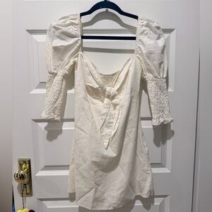 Etophe Studios Puff Sleeve Tie-Front Linen Mini Dress